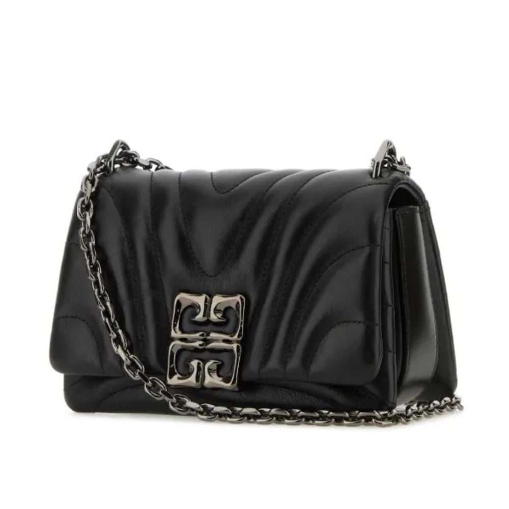 GIVENCHY 4G Black Quilted Leather Small Crossbody Bag - Gunmetal & Chain Strap